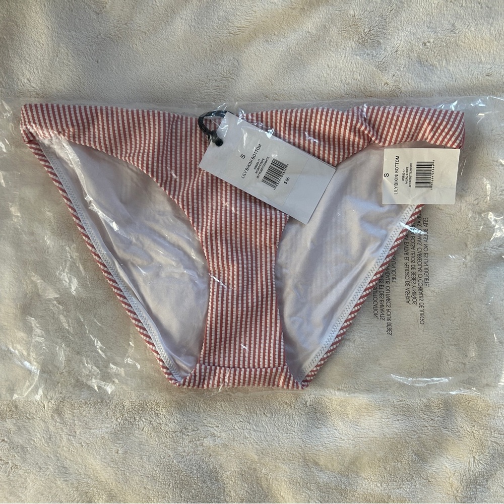 Onia Lily Seersucker Red and White Striped Bikini Bottom Sz S - Picture 2 of 5
